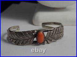 Vintage Navajo Sterling Silver Coral Cuff Bracelet