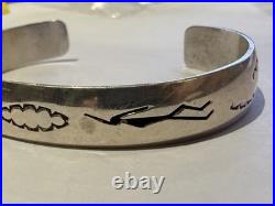 Vintage Navajo Sterling Silver Cutout & Stamped Cuff Bracelet TOM SAM
