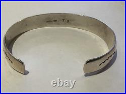Vintage Navajo Sterling Silver Cutout & Stamped Cuff Bracelet TOM SAM