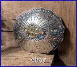 Vintage Navajo Sterling Silver Gold Nugget Belt Buckle Signed