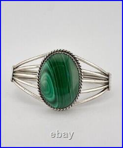 Vintage Navajo Sterling Silver Green Malachite Wide 5 Shank Cuff Bracelet