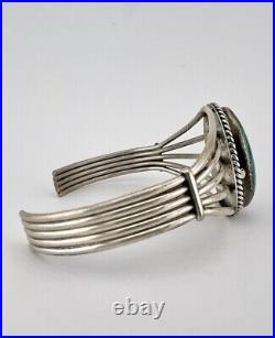 Vintage Navajo Sterling Silver Green Malachite Wide 5 Shank Cuff Bracelet