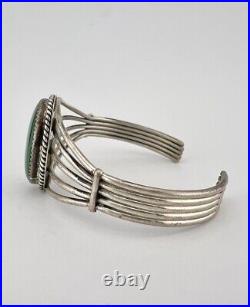 Vintage Navajo Sterling Silver Green Malachite Wide 5 Shank Cuff Bracelet