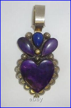 Vintage Navajo Sterling Silver Heart Pendant Charoite or Sugalite & Lapis