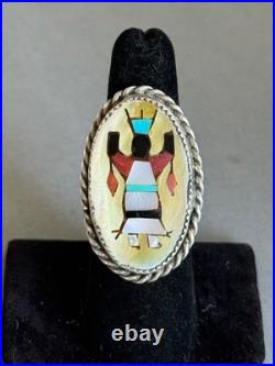 Vintage Navajo Sterling Silver Inlaid Dancer Ring. R H Begay Size 6 1/2