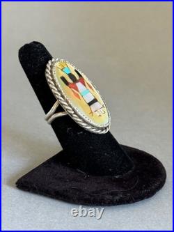Vintage Navajo Sterling Silver Inlaid Dancer Ring. R H Begay Size 6 1/2