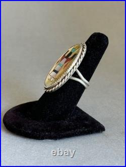 Vintage Navajo Sterling Silver Inlaid Dancer Ring. R H Begay Size 6 1/2