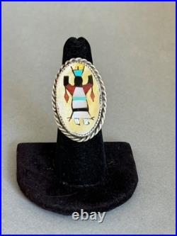 Vintage Navajo Sterling Silver Inlaid Dancer Ring. R H Begay Size 6 1/2