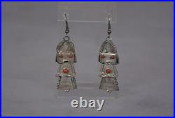 Vintage Navajo Sterling Silver Kachina Earrings Coral 2.5 Drop Dangles