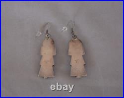Vintage Navajo Sterling Silver Kachina Earrings Coral 2.5 Drop Dangles
