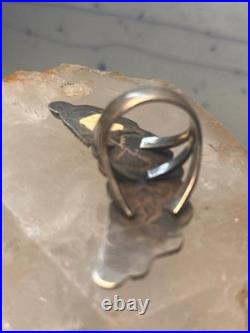 Vintage Navajo Sterling Silver Long Crescent Moon Turquoise Coral Ring Size 7