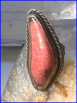 Vintage Navajo Sterling Silver Long Pink Rhodochrosite Ring Size 6.50