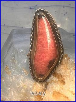 Vintage Navajo Sterling Silver Long Pink Rhodochrosite Ring Size 6.50