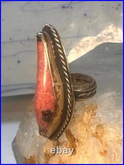 Vintage Navajo Sterling Silver Long Pink Rhodochrosite Ring Size 6.50
