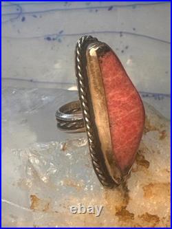 Vintage Navajo Sterling Silver Long Pink Rhodochrosite Ring Size 6.50