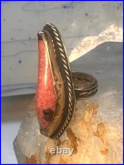 Vintage Navajo Sterling Silver Long Pink Rhodochrosite Ring Size 6.50