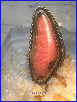 Vintage Navajo Sterling Silver Long Pink Rhodochrosite Ring Size 6.50
