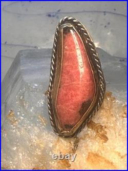 Vintage Navajo Sterling Silver Long Pink Rhodochrosite Ring Size 6.50