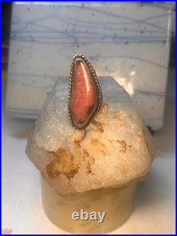 Vintage Navajo Sterling Silver Long Pink Rhodochrosite Ring Size 6.50