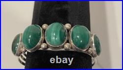 Vintage Navajo Sterling Silver Malachite Large Stones Cuff 44.1g Signed Sz 8.5