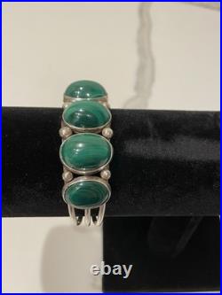 Vintage Navajo Sterling Silver Malachite Large Stones Cuff 44.1g Signed Sz 8.5
