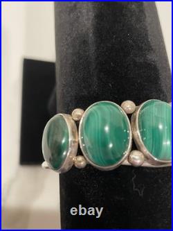 Vintage Navajo Sterling Silver Malachite Large Stones Cuff 44.1g Signed Sz 8.5