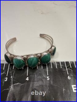 Vintage Navajo Sterling Silver Malachite Large Stones Cuff 44.1g Signed Sz 8.5