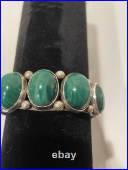 Vintage Navajo Sterling Silver Malachite Large Stones Cuff 44.1g Signed Sz 8.5