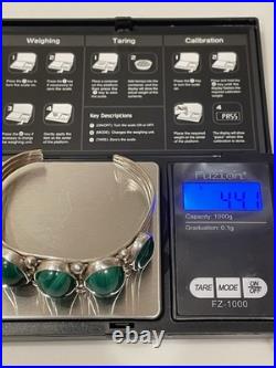 Vintage Navajo Sterling Silver Malachite Large Stones Cuff 44.1g Signed Sz 8.5