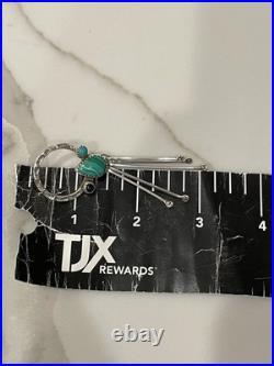 Vintage Navajo Sterling Silver Malachite Turquoise Inlay Dangle Drop Earrings