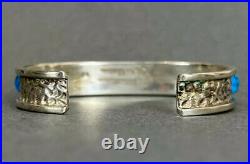 Vintage Navajo Sterling Silver Morenci Turquoise Cobblestone Inlay Cuff Bracelet