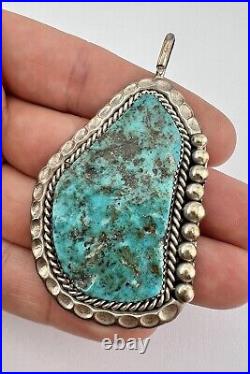Vintage Navajo Sterling Silver Morenci Turquoise Stamped Pendant 3