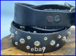 Vintage Navajo Sterling Silver NP Signed BBT Armadillo Studded Leather Belt