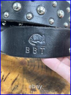 Vintage Navajo Sterling Silver NP Signed BBT Armadillo Studded Leather Belt
