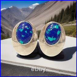 Vintage Navajo Sterling Silver Natural Azurite Malachite Earrings Handcrafted