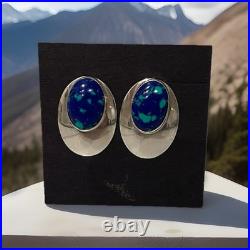 Vintage Navajo Sterling Silver Natural Azurite Malachite Earrings Handcrafted
