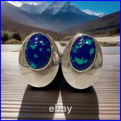 Vintage Navajo Sterling Silver Natural Azurite Malachite Earrings Handcrafted