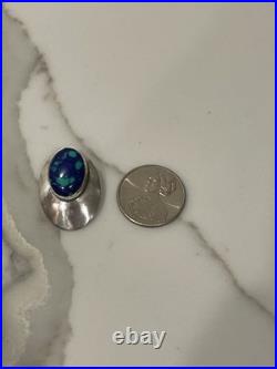 Vintage Navajo Sterling Silver Natural Azurite Malachite Earrings Handcrafted