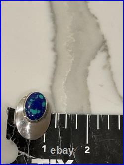 Vintage Navajo Sterling Silver Natural Azurite Malachite Earrings Handcrafted