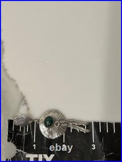 Vintage Navajo Sterling Silver Natural Malachite Feather Concho Dangle Earrings