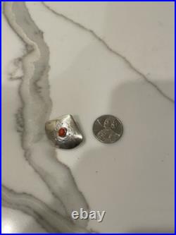 Vintage Navajo Sterling Silver Natural Red Coral Stamped Concho Earrings Signed