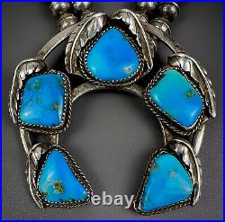 Vintage Navajo Sterling Silver Persian Turquoise Squash Blossom Necklace
