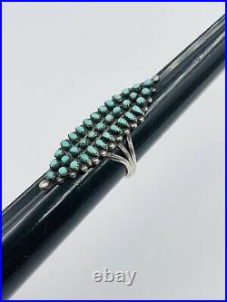Vintage Navajo Sterling Silver Petit Point Turquoise Cluster Long Ring Size 8