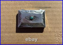 Vintage Navajo Sterling Silver Pill Box Turquoise Cabochon Native American