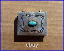 Vintage Navajo Sterling Silver Pill Box Turquoise Cabochon Native American