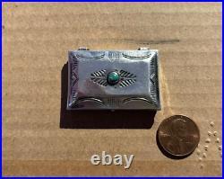 Vintage Navajo Sterling Silver Pill Box Turquoise Cabochon Native American