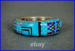 Vintage Navajo Sterling Silver Rainbow Man / Kachina Turquoise Micro Inlay Ring