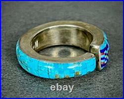 Vintage Navajo Sterling Silver Rainbow Man / Kachina Turquoise Micro Inlay Ring