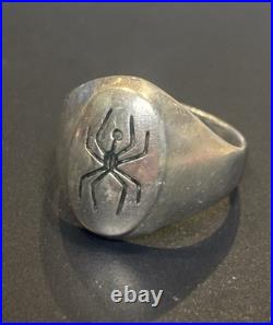 Vintage Navajo Sterling Silver Spider Biker Ring 10g Size 12 L. 75 Signed TS
