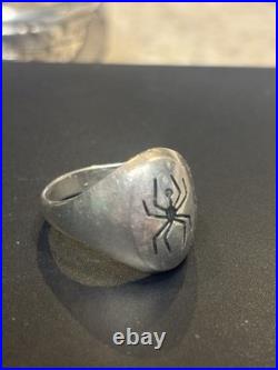 Vintage Navajo Sterling Silver Spider Biker Ring 10g Size 12 L. 75 Signed TS